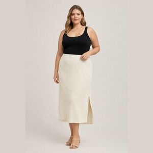 H&M Ribbed Knit Skirt‎ Womens XL 16 Cream Ivory Midi Cotton Stretch High Low